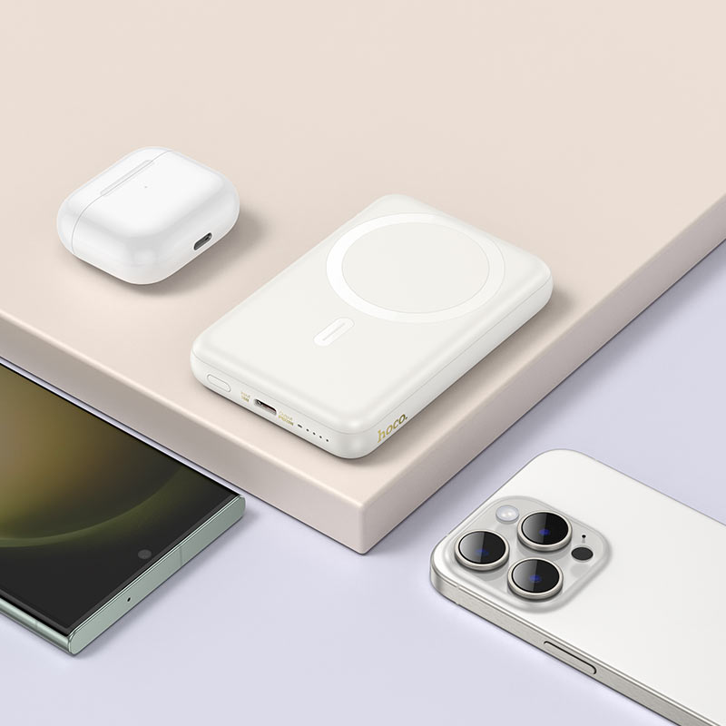 Hoco J141 Grace 10,000mAh Magnetic Wireless Charging Power Bank – PD20W Fast Charge, MagSafe Compatible (Milky White) thumbnail 4