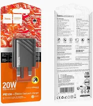 Hoco Rico 20W USB-C PD 18W USB-A QC3.0 Dual Port Wall Charger – Fast Charge, Universal (Black)