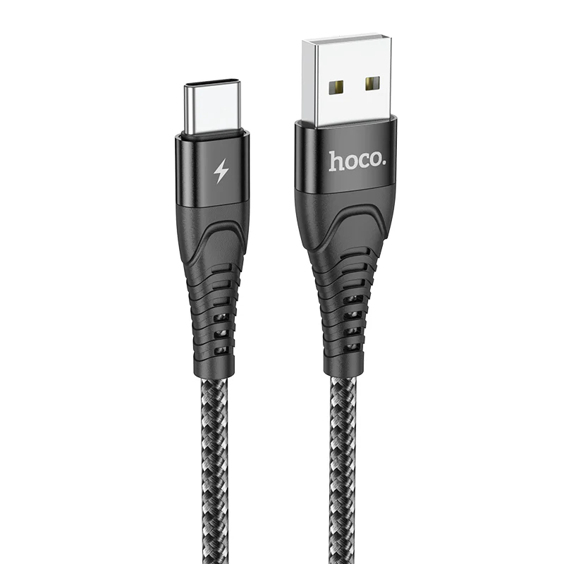 Hoco Lovely 3A USB-A to USB-C Fast Charging Braided Data Cable – 1m (Black) thumbnail 2