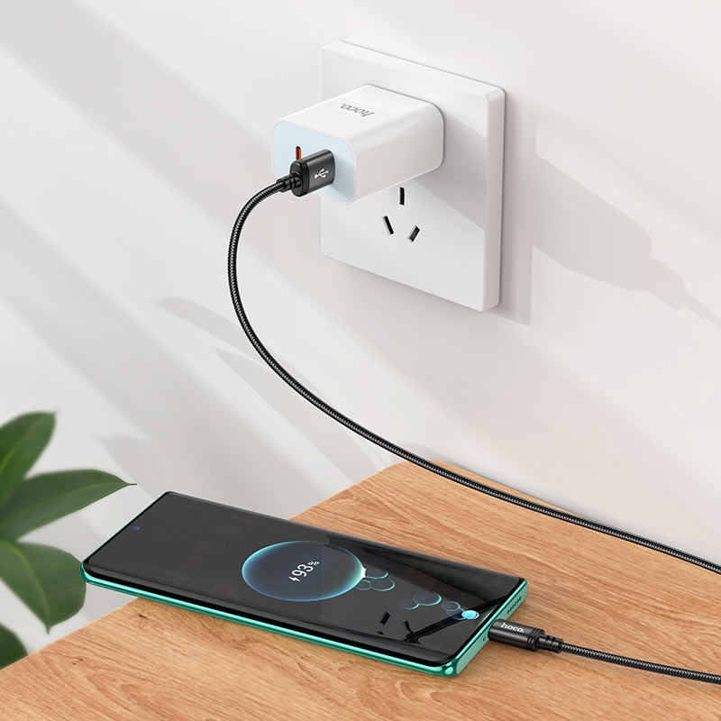 Hoco Wind 3A USB-A to USB-C Fast Charging Braided Data Cable – 1m (Black) thumbnail 3