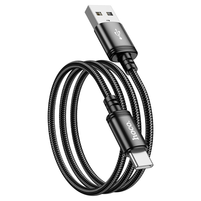 Hoco Wind 3A USB-A to USB-C Fast Charging Braided Data Cable – 1m (Black) thumbnail 2