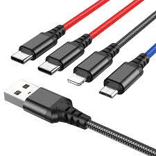 Hoco 4-in-1 Super Charging Cable – USB-C x2, Lightning & Micro USB, 2A, 1m (Black/Red/Blue) thumbnail 2