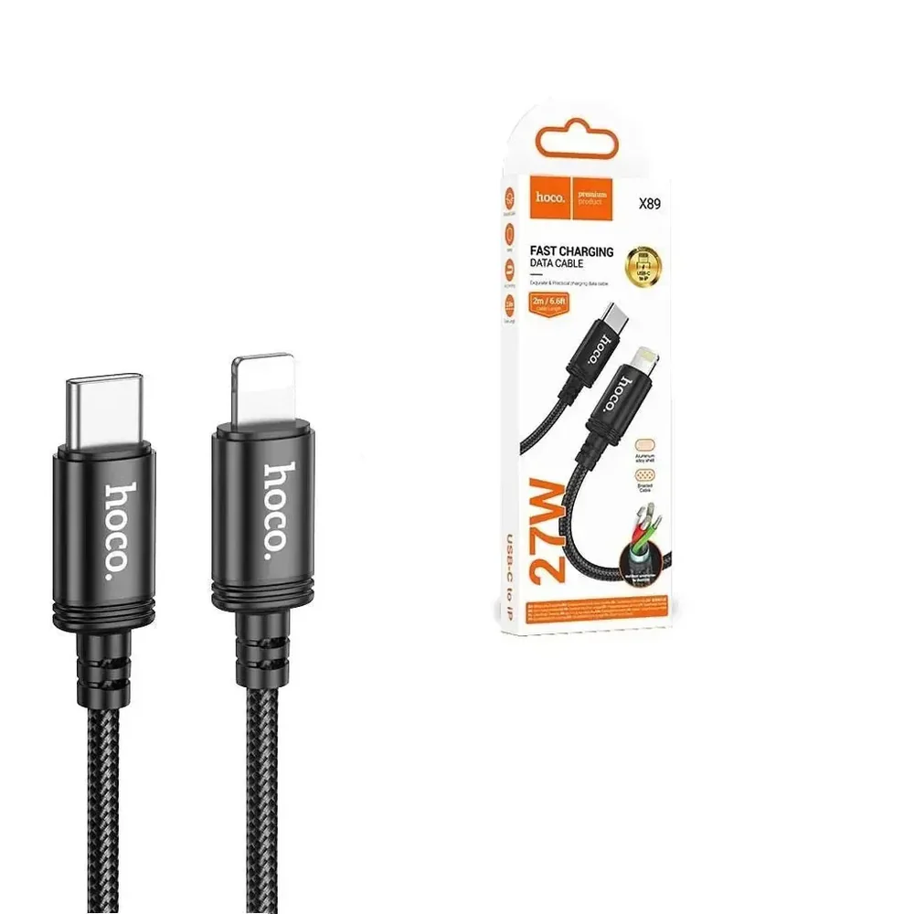 Hoco Wind 27W USB-C to Lightning Fast Charging Braided Data Cable – 2m (Black)