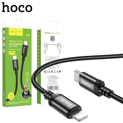 Hoco Wind 27W USB-C to Lightning PD Fast Charging Braided Data Cable – 1m (Black)