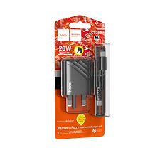 Hoco Rico 20W USB-C PD & 18W USB-A QC3.0 Dual Port Wall Charger – USB-C to C/USB, Fast Charge, Universal (Black)