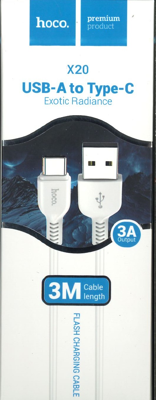 Hoco X20 Type-C Flash Charging Cable 3M (White)