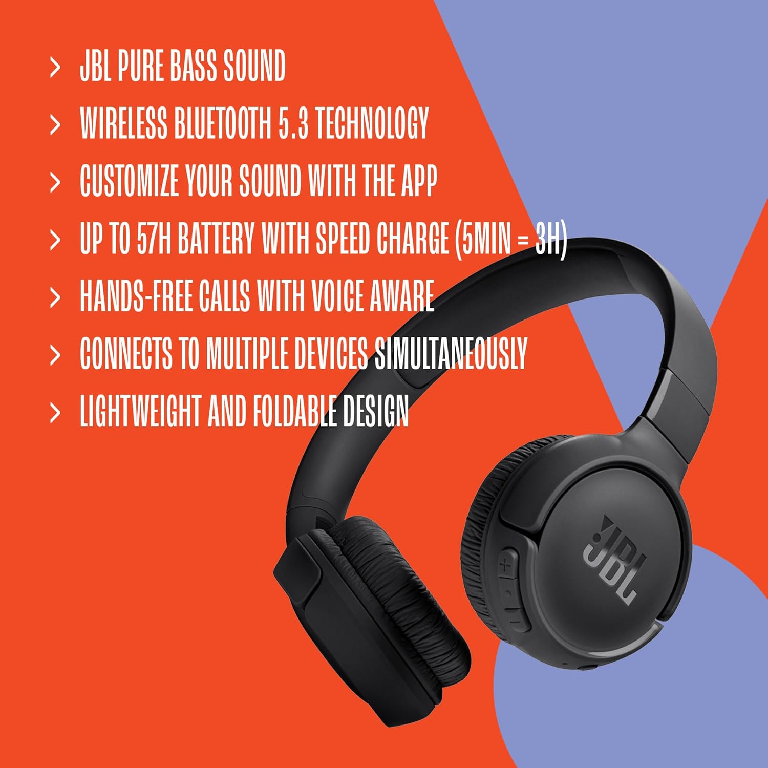 JBL Tune 520BT Wireless On-Ear Headphones thumbnail 3