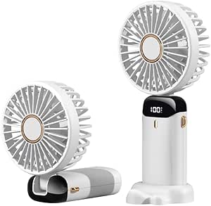 Rainberg Portable Handheld Fan with LED Display, 5-Speed Settings, 5000mAh Battery, 90-Degree Adjustable, Desk Fan, Hand Fan (White) thumbnail 2