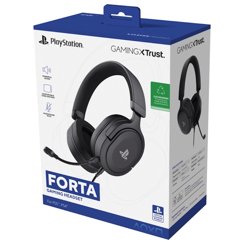 Trust Gaming GXT 498 Forta [Officially Licensed for PlayStation 5] Sustainable Gaming Headset for PS5 / PS4, 1.2m Cable, 50mm Drivers, Detachable Microphone, Wired Over-Ear Headphones - Black