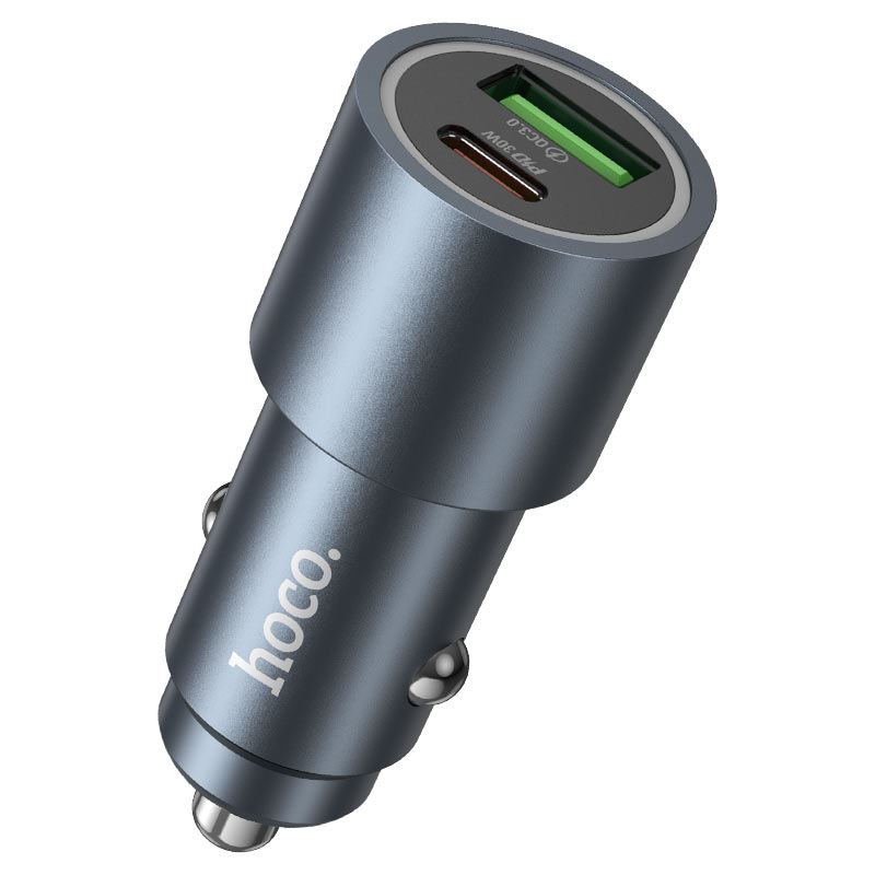 Hoco Z60 Bloom 48W Dual-Port PD30W And QC3.0 Multi-Protocol Car Charger Gray thumbnail 4