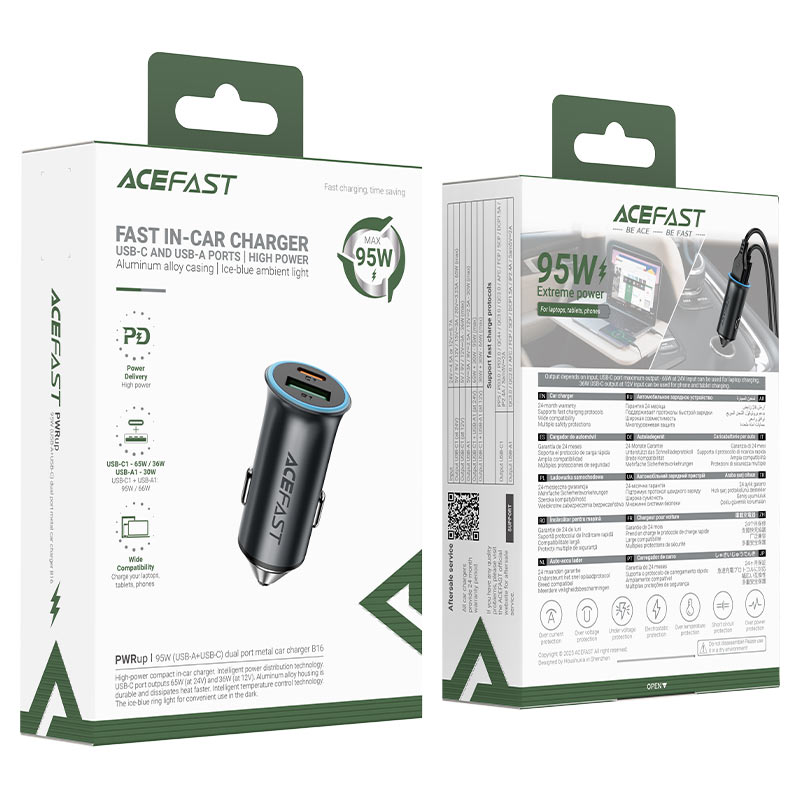 ACEFAST - Fast Charge Car Charger B16 95W (1xUSB-C + 1xUSB-A)