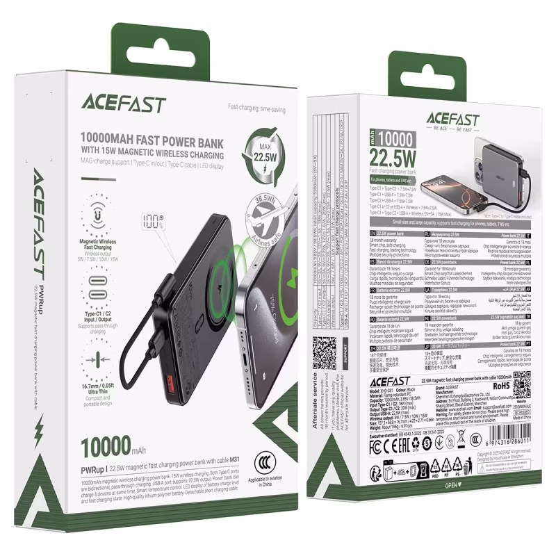ACEFAST Magnetic Fast Wireless Charge Power Bank M31 22.5W 10000mAh