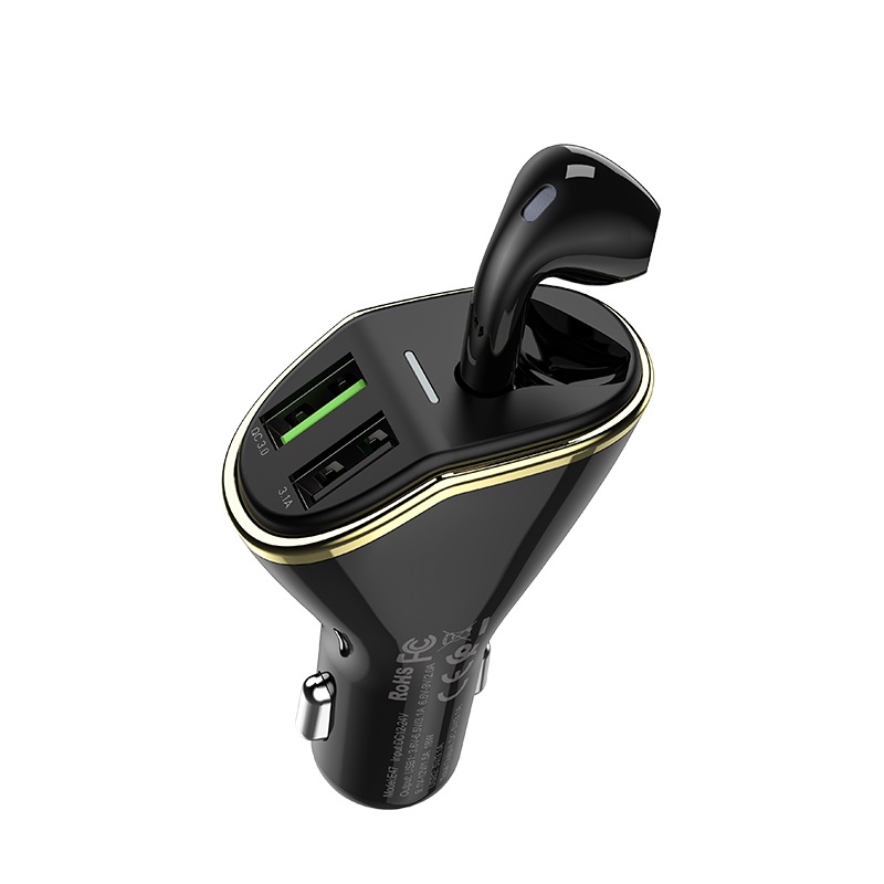 HOCO Car charger “E47 Traveller” with wireless headset BLACK thumbnail 2