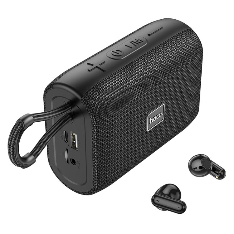 HOCO HC15 Poise 2 in 1 TWS Bluetooth 5.3 Speaker + Earphone Support TF Card / AUX / FM(Black) thumbnail 2