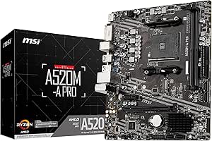 MSI A520M-A PRO Motherboard mATX, Supports AMD Ryzen 3rd Gen Processors, AM4, DDR4 Boost (4600 MHz/OC), 1 x PCIe 3.0 x1, 1 x M.2 Gen3 x4, Gigabit LAN