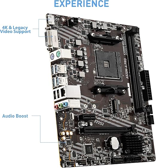 MSI A520M-A PRO Motherboard mATX, Supports AMD Ryzen 3rd Gen Processors, AM4, DDR4 Boost (4600 MHz/OC), 1 x PCIe 3.0 x1, 1 x M.2 Gen3 x4, Gigabit LAN thumbnail 3