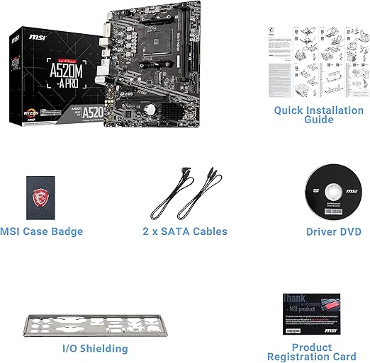MSI A520M-A PRO Motherboard mATX, Supports AMD Ryzen 3rd Gen Processors, AM4, DDR4 Boost (4600 MHz/OC), 1 x PCIe 3.0 x1, 1 x M.2 Gen3 x4, Gigabit LAN thumbnail 4