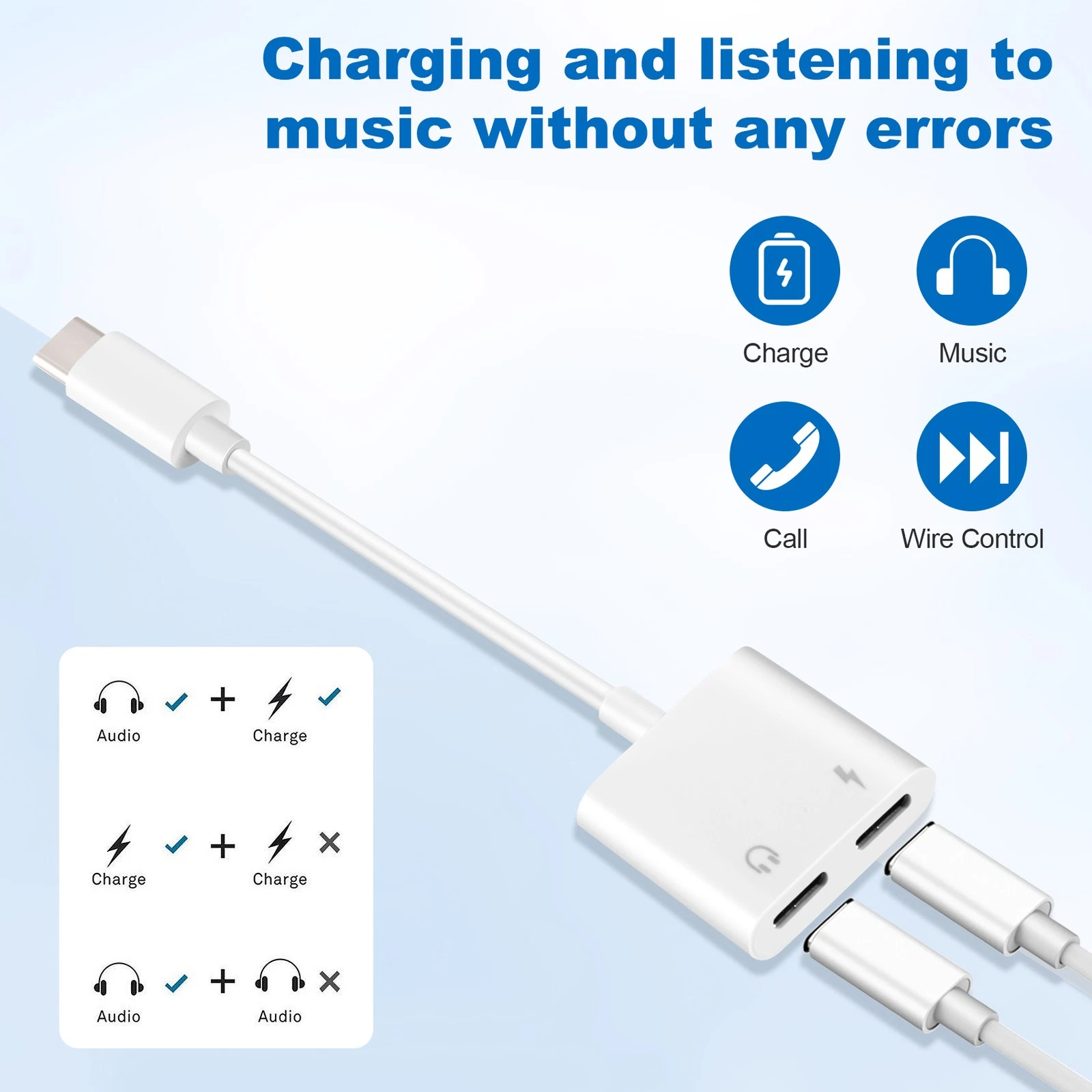 2 in 1 Dual Type C Headphone Adapter USB-C Splitter thumbnail 2
