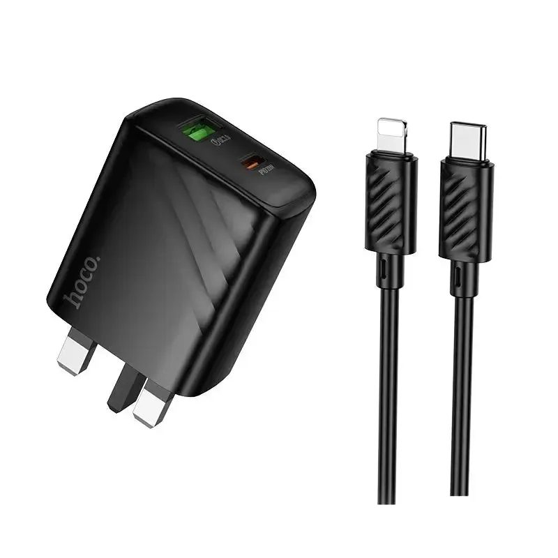 Hoco CS25B Dual Port PD20W+QC3.0 Charger / TYPE C TO LIGHTING CABLE 1M thumbnail 2