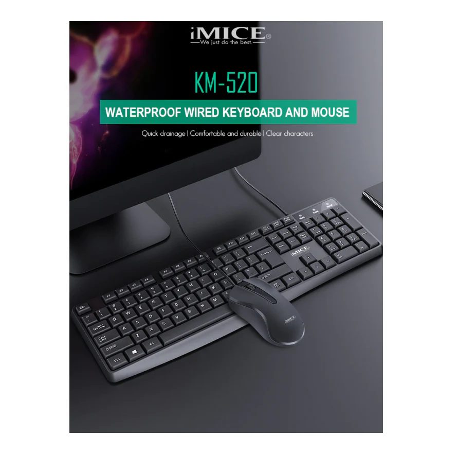 iMICE KM-520 Wired Keyboard EU Version and Mouse Combo USB 104 Keys 1200 DPI Ergonomic Design thumbnail 2