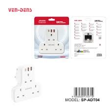 3 Way UK Wall Charger Adapter with 20W USB-C PD & Dual QC3.0 USB Ports | 13A 3250W Fused | Model SP-ADT04