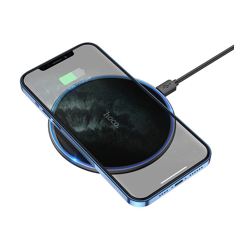 Hoco 15W Wireless Fast Charging Pad For iPhone 12 11 Pro Max LED Light Charge Indicator Wireless thumbnail 3