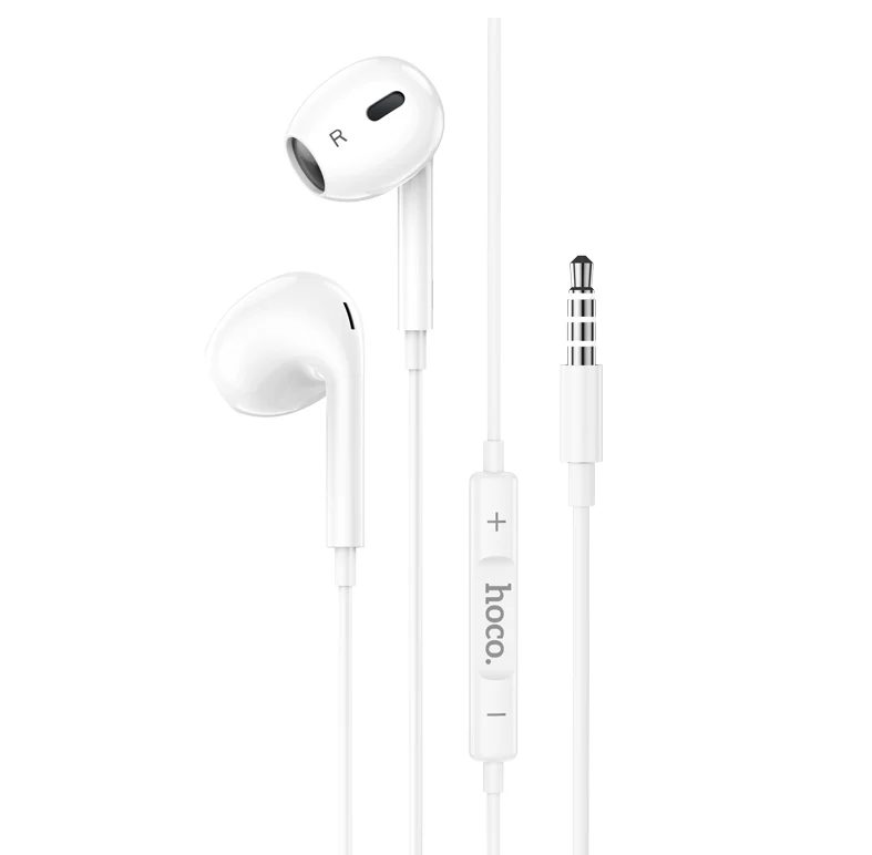 Earphones Max for 3.5mm Audio Jack. Wired, In-ear, Mic, Volume and Call answer buttons. Plug and Play. Hoco M101 Max. White. thumbnail 2