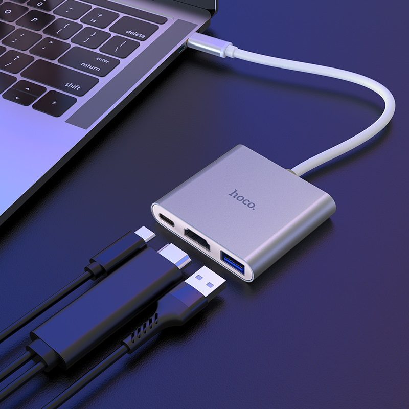 Hoco HB14 Easy use hub converter Type-C to USB3.0 + HDTV + PD compatible with most operating systems. thumbnail 2