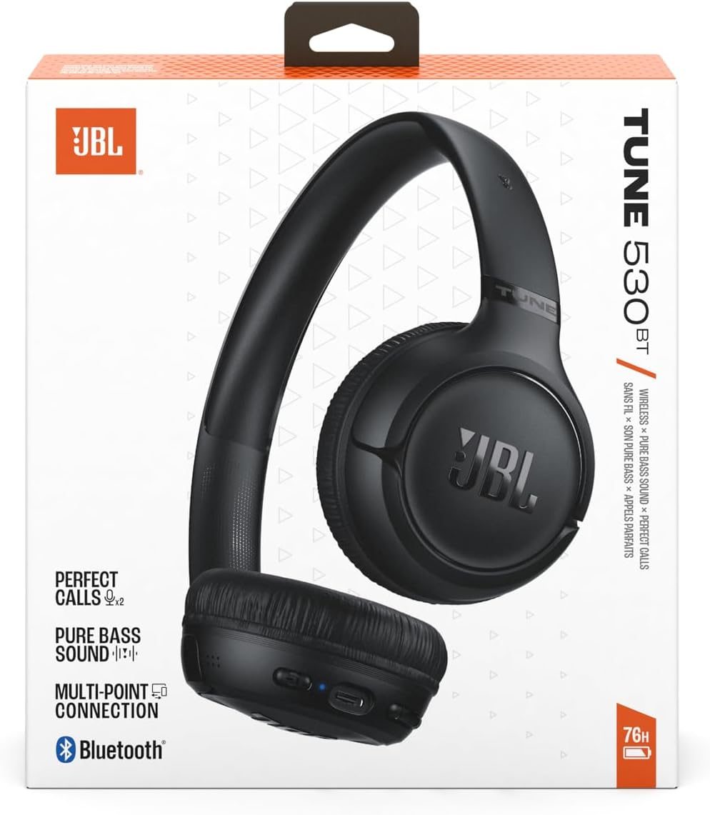 JBL Tune 530 BT Wireless On-Ear Headphones 76-Hour Battery Life, Black