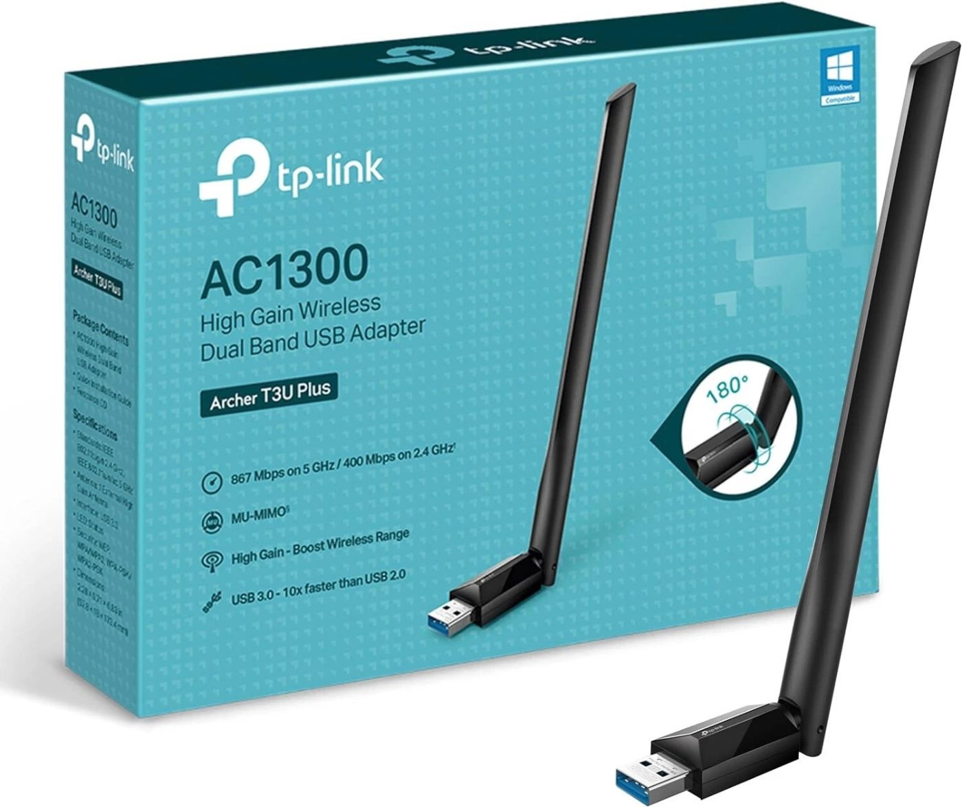 TP-Link Archer T3U Plus AC1300 High Gain USB WiFi Stick Adapter with Antennas