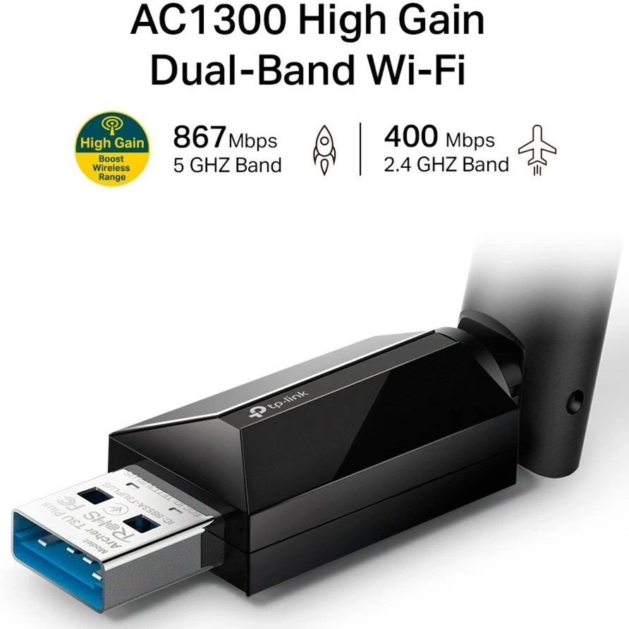 TP-Link Archer T3U Plus AC1300 High Gain USB WiFi Stick Adapter with Antennas thumbnail 2