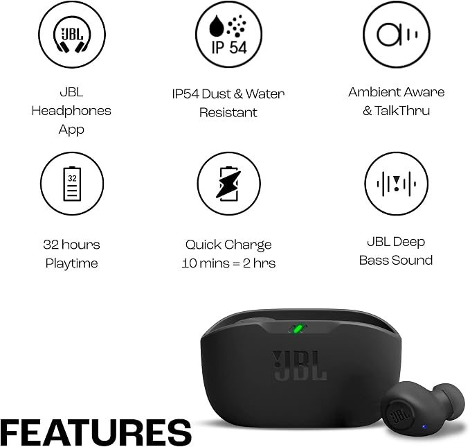 JBL Wave Buds, in-Ear Wireless Earbuds with IP54 and IPX2 Waterproofing, Powerful Bass and 32 Hours Battery Life thumbnail 3