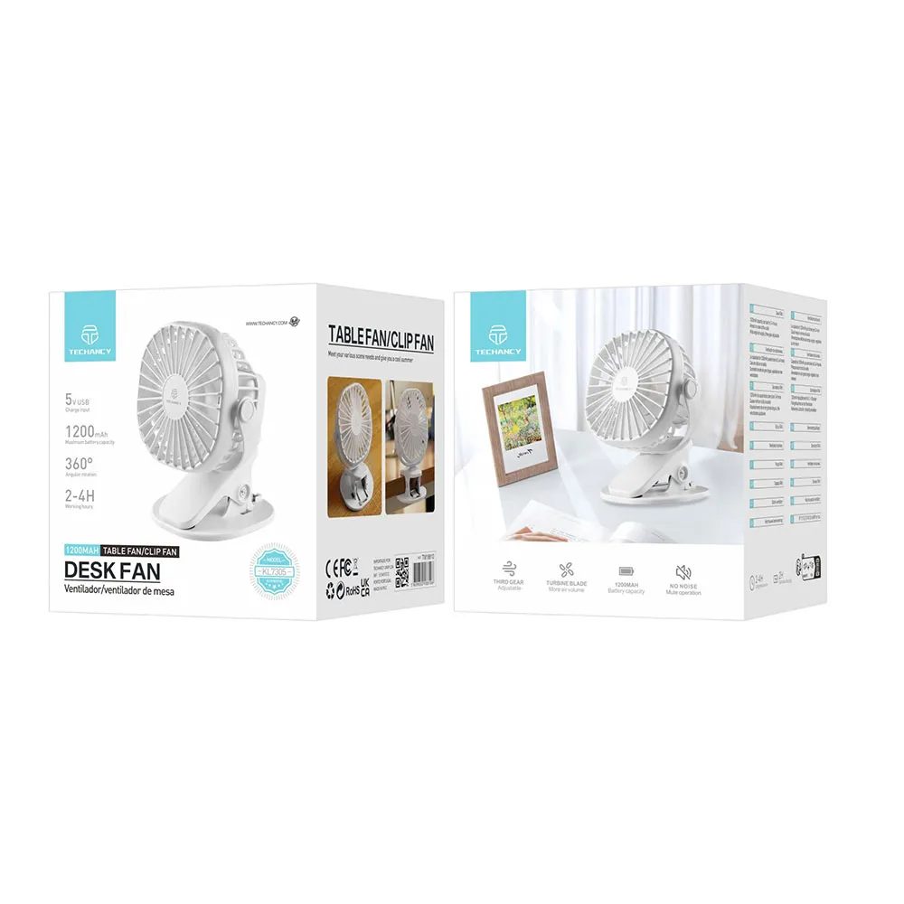 Portable Usb Silent Table Fan With Clip White