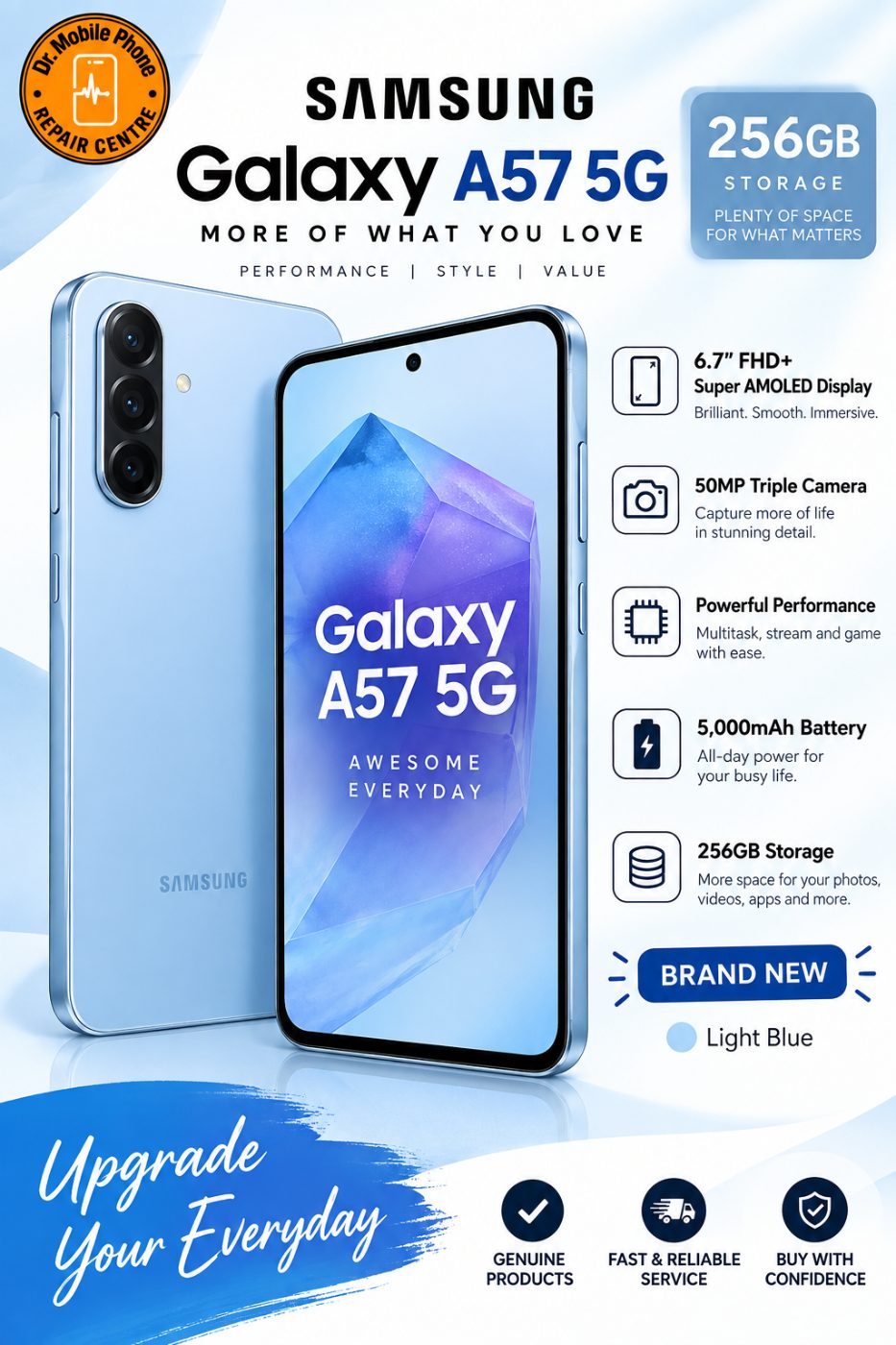 Samsung Galaxy A57 5G – 256GB – Light Blue