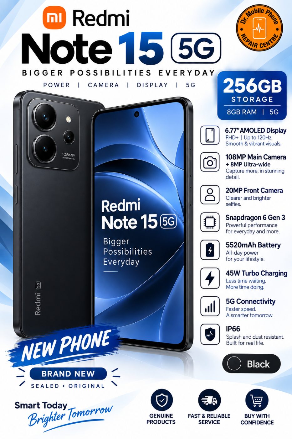 Redmi Note 15 5G – 8GB RAM + 256GB – Black