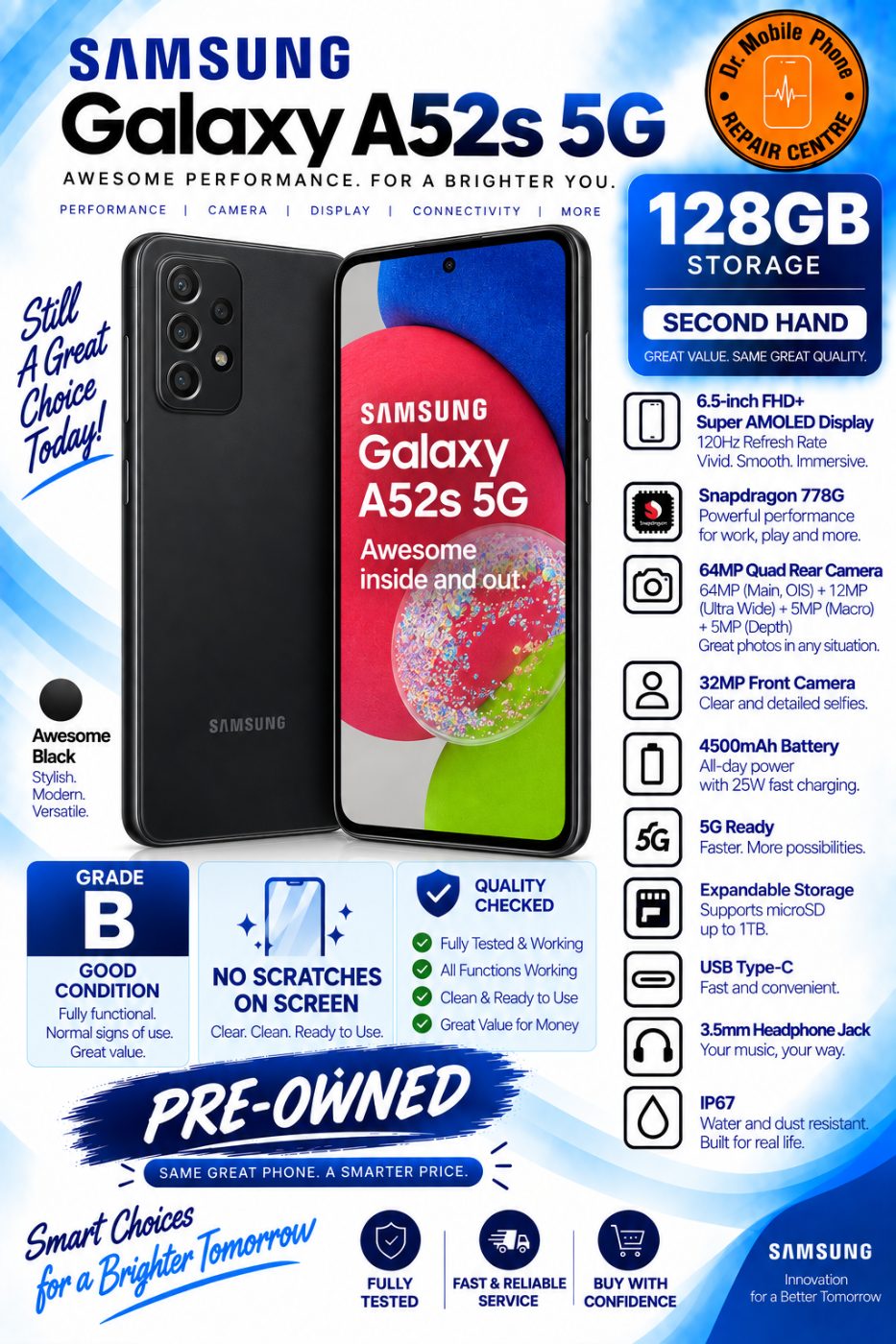 Samsung Galaxy A52s 5G – 128GB – Awesome Black / pre-owned