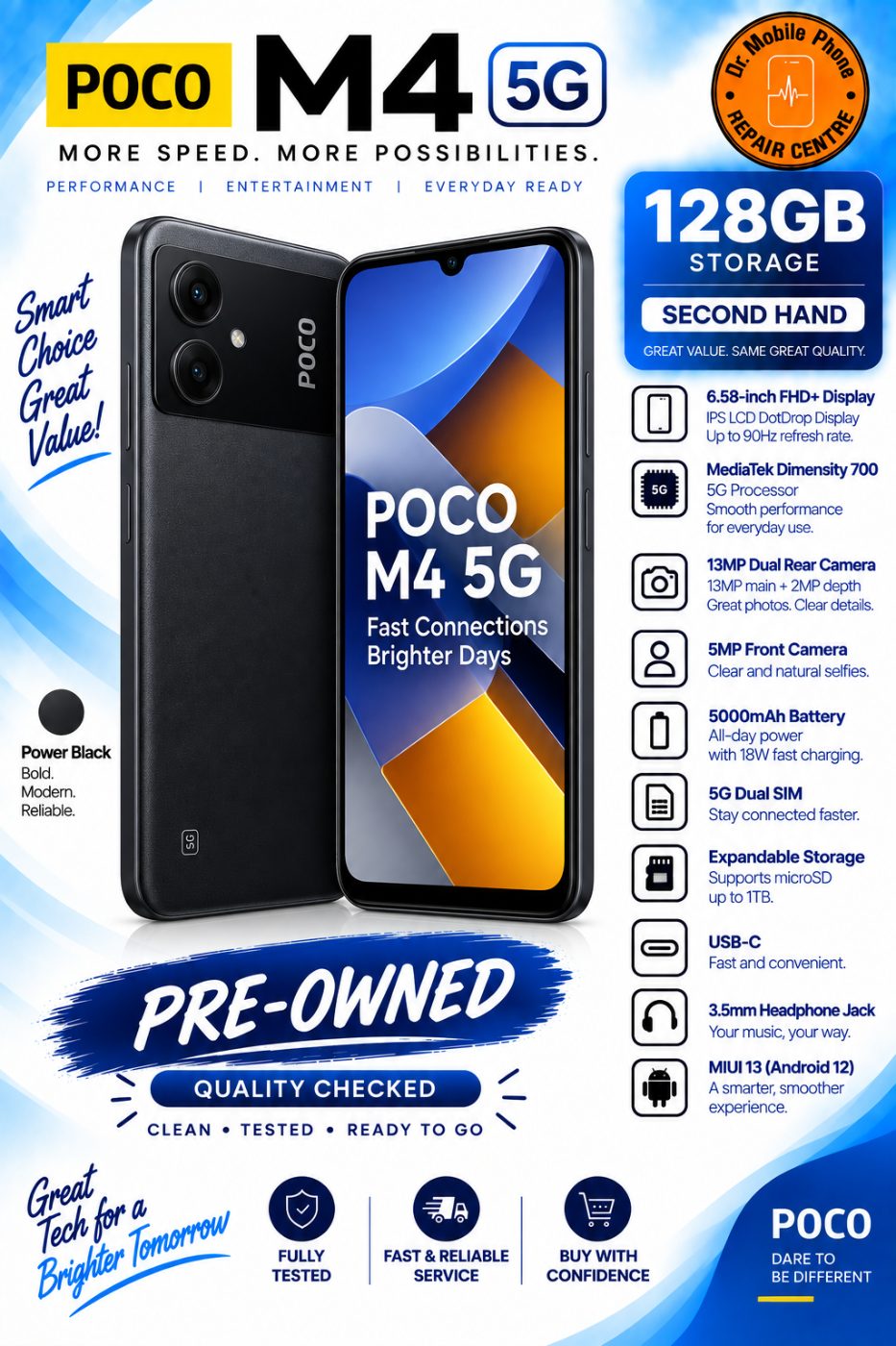 POCO M4 5G – 128GB – Power Black / pre-owned