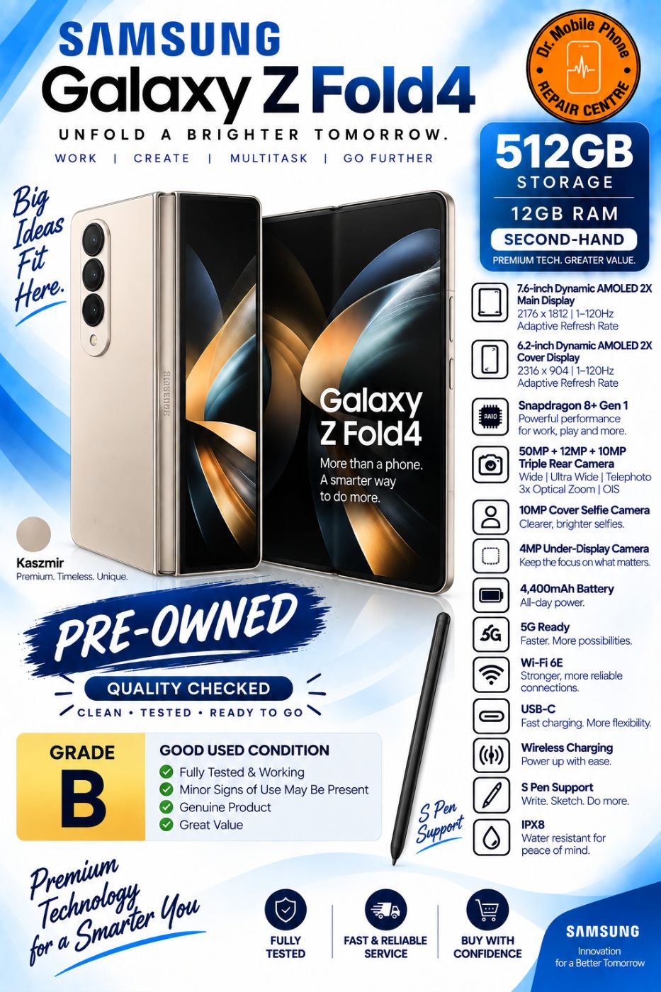 2ND HAND SAMSUNG Z FOLD 4 512GB (BEIGE BACK - GRAY FRAME) pre-owned