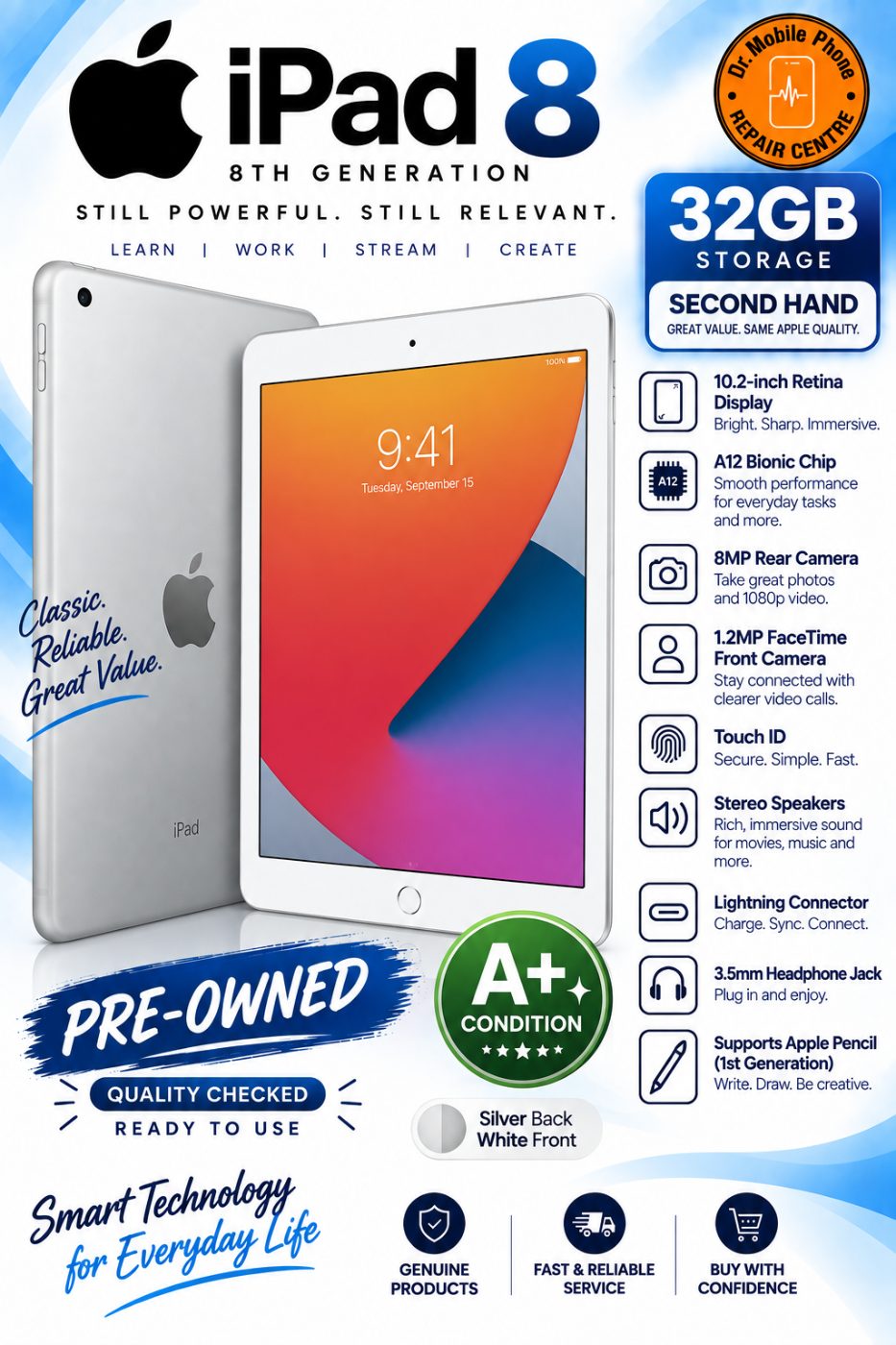 iPad 8 32GB silver/white pre-owned
