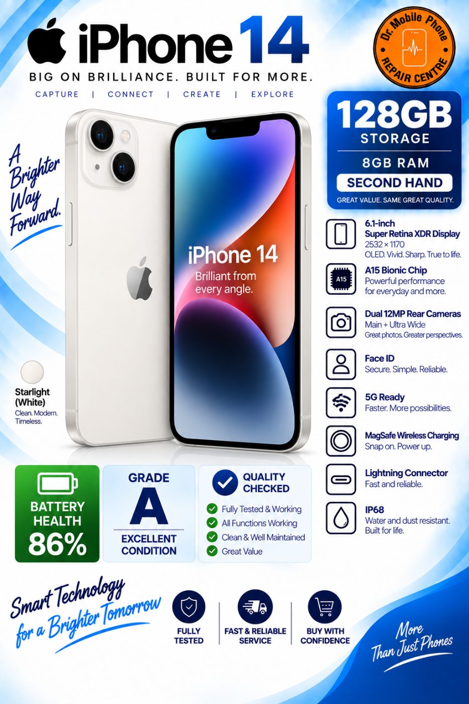 iPhone 14 128GB – Starlight | Pre-Owned