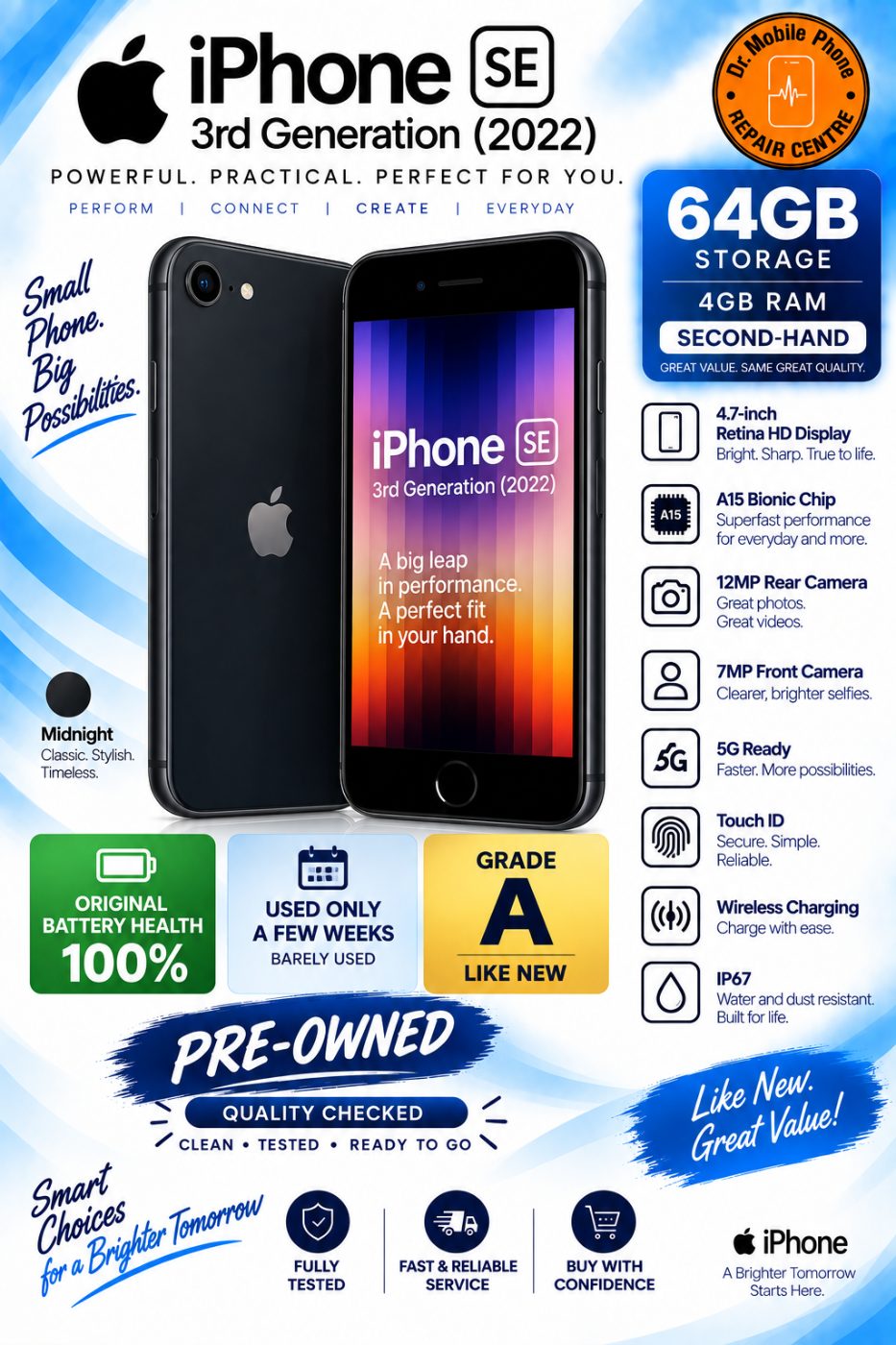 iPhone SE (3rd Generation, 2022) 64GB – Midnight | Pre-Owned